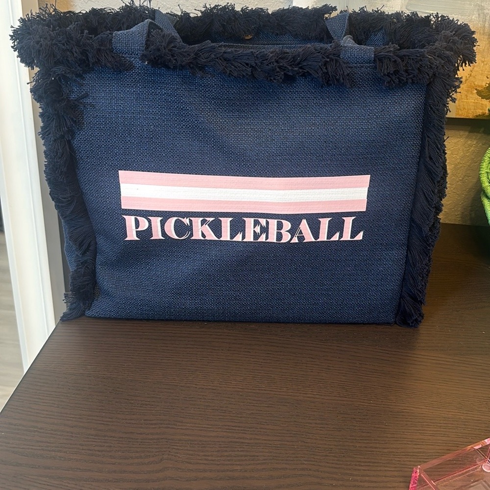 Navy Canvas Tote with Pink Pickleball Accent